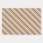 赤、白、緑のクリスマスインスパイアストライプ ラッピングペーパーシート (正面3)