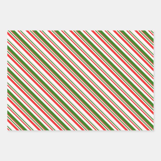 赤、白、緑のクリスマスインスパイアストライプ ラッピングペーパーシート (正面3)