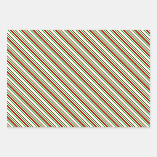 赤、白、緑のクリスマスインスパイアストライプ ラッピングペーパーシート (正面)