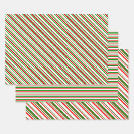 赤、白、緑のクリスマスインスパイアストライプ ラッピングペーパーシート