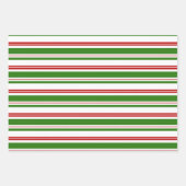 赤、白、緑のクリスマスインスパイアストライプ ラッピングペーパーシート (正面2)