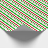 赤、白、緑のクリスマスインスパイアストライプ ラッピングペーパー (角)