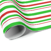 赤、白、緑のクリスマスインスパイアストライプ ラッピングペーパー (ロールコーナー)
