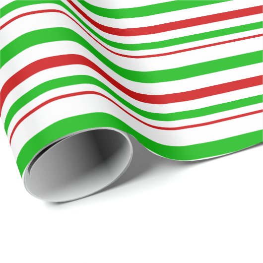 赤、白、緑のクリスマスインスパイアストライプ ラッピングペーパー (ロールコーナー)