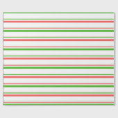 赤、白、緑のクリスマスインスパイアストライプ ラッピングペーパー (フラット)