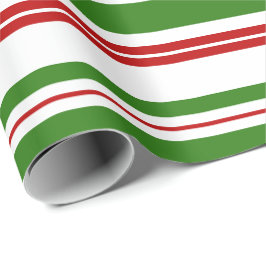 赤、白、緑のクリスマスインスパイアストライプ ラッピングペーパー