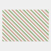 赤、白、緑のクリスマススタイルのパターストライプン ラッピングペーパーシート (正面)