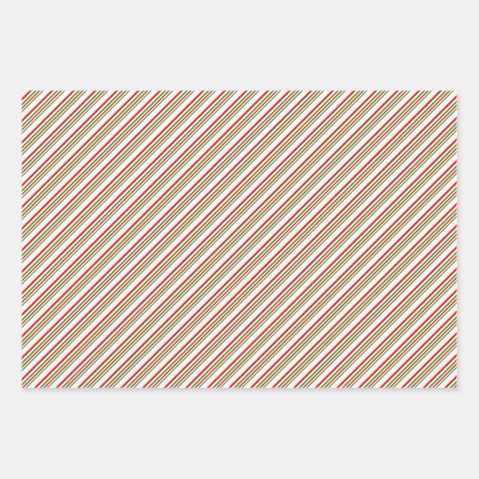 赤、白、緑のクリスマススタイルのパターストライプン ラッピングペーパーシート (正面)