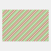 赤、白、緑のクリスマススタイルパターストライプのン ラッピングペーパーシート (正面)
