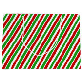 赤、白、緑のクリスマスストライプ抱き枕 ラージペーパーバッグ (正面)