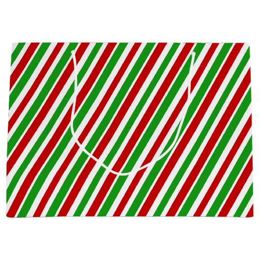 赤、白、緑のクリスマスストライプ抱き枕 ラージペーパーバッグ (正面)