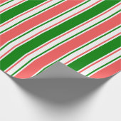 赤、白、緑のクリスマスライン ラッピングペーパー (角)