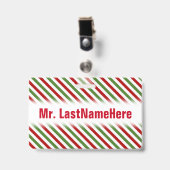 赤、白、緑のストライプ模様 + 教師名 バッジ (正面 （クリップ付）)