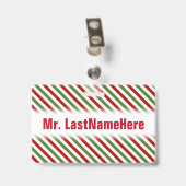 赤、白、緑のストライプ模様 + 教師名 バッジ (裏面 （クリップ付）)