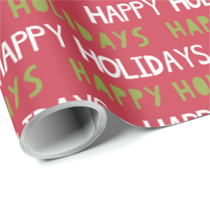 赤・白・緑のハッピーホリデー ラッピングペーパー