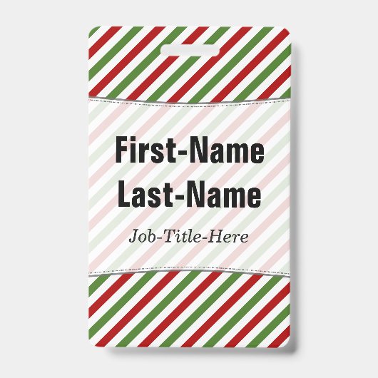 赤、白、緑のパターストライプのン;名前をカスタムする バッジ (Front)