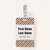 赤、白、緑のパターストライプのン;名前をカスタムする バッジ (裏面クリップ)