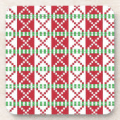 赤、白、緑のラトビアのラトガール民族フォークアート コースター (正面)