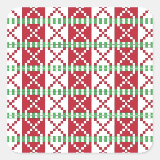 赤、白、緑のラトビアのラトガール民族フォークアート スクエアシール (正面)