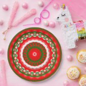 赤・白・緑の曼荼羅 ペーパープレート (パーティー)