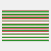 赤、白、緑の色のクリスマススタイル ストライプ ラッピングペーパーシート (正面)