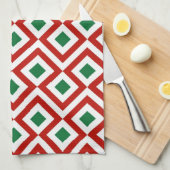 赤、白、緑の蛇行 キッチンタオル (四つ折り)