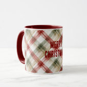 赤 白 緑 Plaid ストライプ クリスマス マグカップ (正面左)