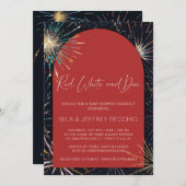 赤、白、赤の花火付きシャワー 招待状 (正面/裏面)