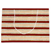 赤、白、金の箔のクリスマスストライプの飾り ラージペーパーバッグ (正面)