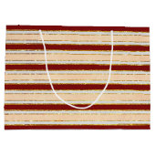 赤、白、金の箔のクリスマスストライプの飾り ラージペーパーバッグ (裏面)