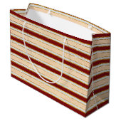 赤、白、金の箔のクリスマスストライプの飾り ラージペーパーバッグ (裏面アングル)