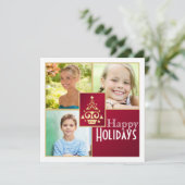 赤、白、金ゴールドクリスマスツリーのクリスマスカード シーズンカード (スタンド正面)