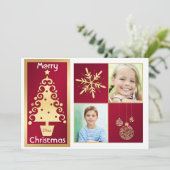 赤、白、金ゴールドクリスマスツリーのクリスマスカード シーズンカード (スタンド正面)