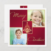 赤、白、金ゴールドクリスマスツリーのクリスマスカード シーズンカード (正面/裏面)