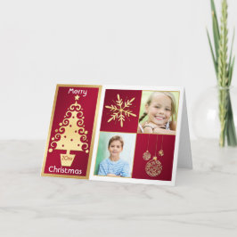 赤、白、金ゴールドクリスマスツリーのクリスマスカード シーズンカード