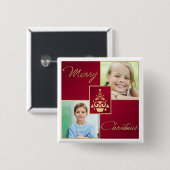 赤、白、金ゴールドクリスマスツリーの写真ボタン 缶バッジ (正面&裏面)