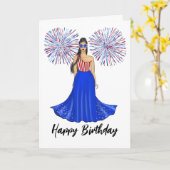 赤・白・青と花火ハッピーバースデー カード (黄色い花)