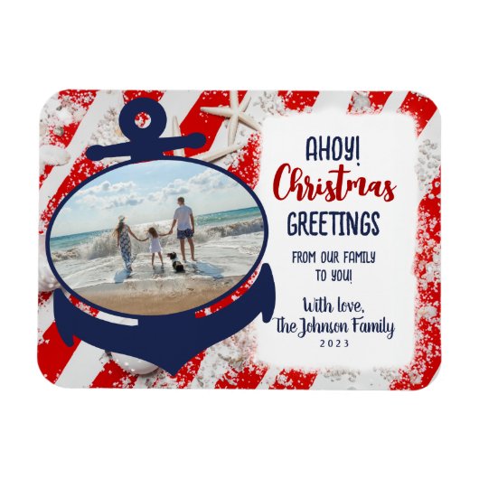 赤、白、青のいかりアホイ航海のクリスマス マグネット (横)