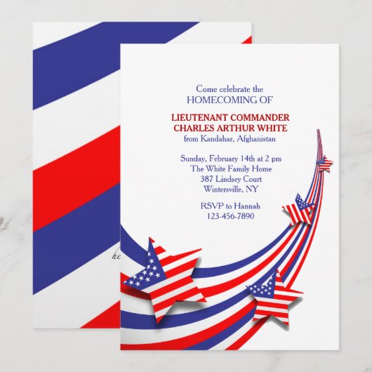 赤、白、青のお祝い 招待状 (正面/裏面)