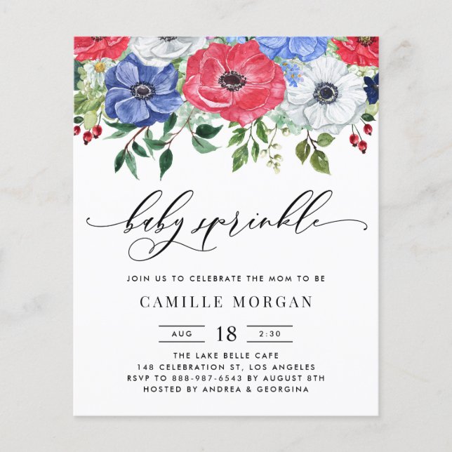 赤・白・青のアネモネベビーシャワー招待状 (正面)