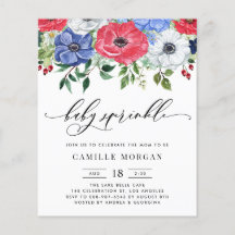 赤・白・青のアネモネベビーシャワー招待状