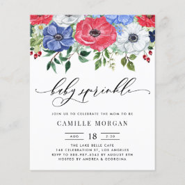 赤・白・青のアネモネベビーシャワー招待状