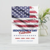 赤、白、青のアメリカ国旗7月4日パーティー 招待状 (スタンド正面)