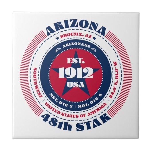 赤、白、青のアリゾナのセラミックタイル タイル (正面)