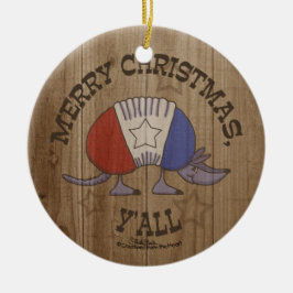 赤・白・青のアルマジロ・メリークリスマス・ヤール セラミックオーナメント