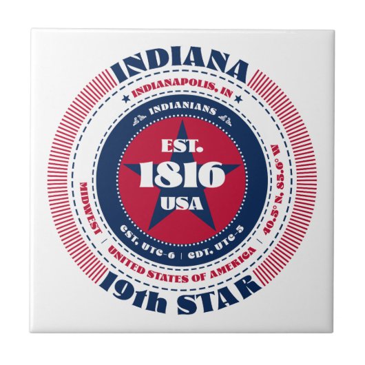 赤、白、青のインディアナのセラミックタイル タイル (正面)