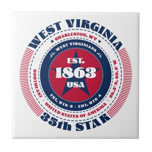 赤、白、青のウェストバージニアのセラミックタイル タイル (正面)