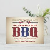 赤、白、青のオールドスタイル 7 月 4 日 BBQ 招待状 (スタンド正面)