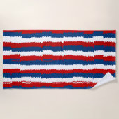 赤、白、青のカッコいいストライプ ビーチタオル (正面)