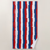 赤、白、青のカッコいいストライプ ビーチタオル (正面)